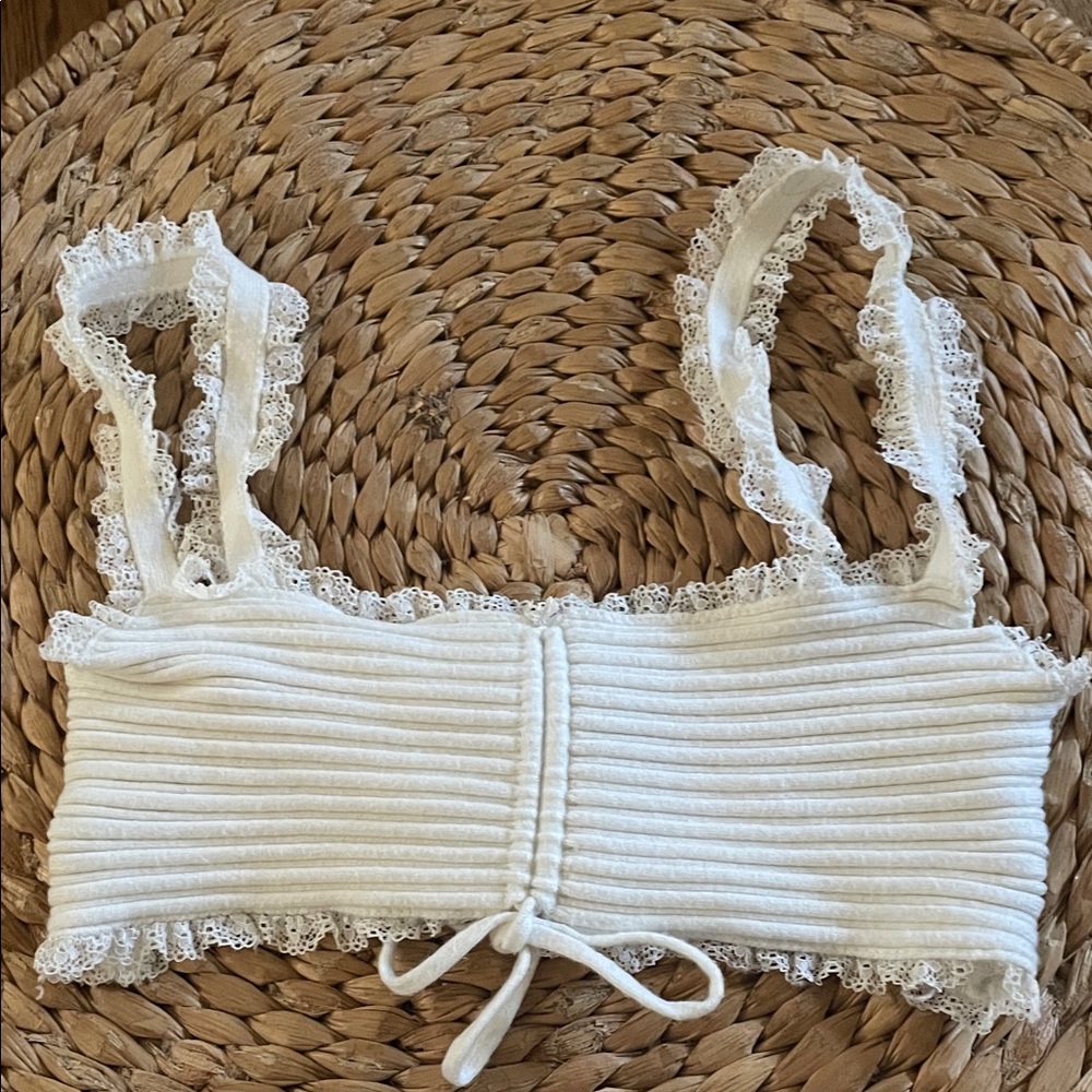For Love And Lemons White Lace Trim Crop Top